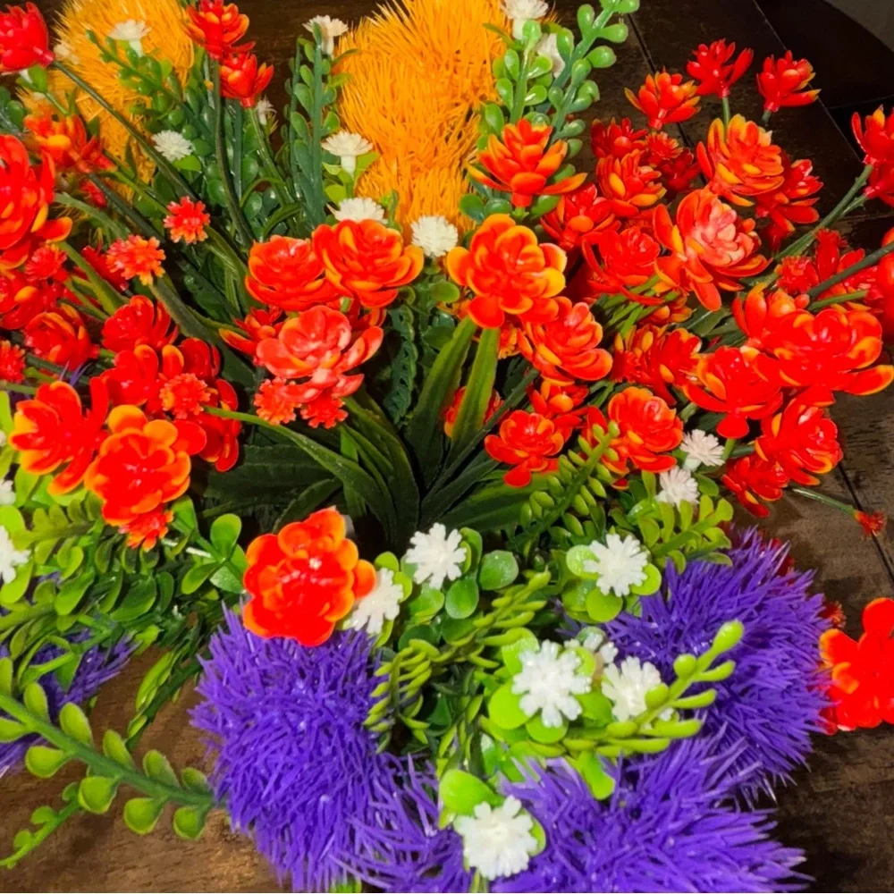 Vibrant Artificial Floral Bundles (7 Pack) Purple, Orange, Yellow, White